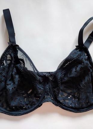 Marks spencer бюстик чорний прозора сіточка мереживо кружевний сітка бюстгалтер ліфон велика чашка малий об'єм лівчик ліфчик 85 н 85н бюстгальтер