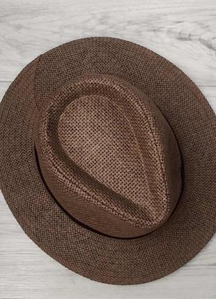 Летняя шляпа федора коричневая с черной лентой (949)2 фото