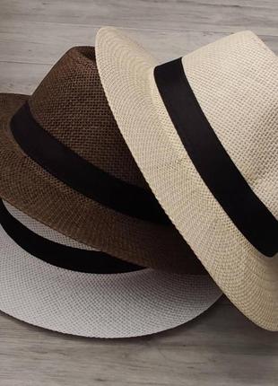 Летняя шляпа федора коричневая с черной лентой (949)8 фото