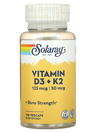 Solaray, витамины d3 и k2, без сои, 125 мкг (5000 ме), 120 растительных капсул