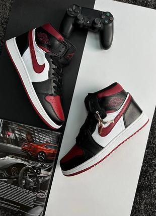 Nike air jordan 1 retro high black wine white, кроссовки найк джордан мужские высокие, кросівки джордан чоловічі високі