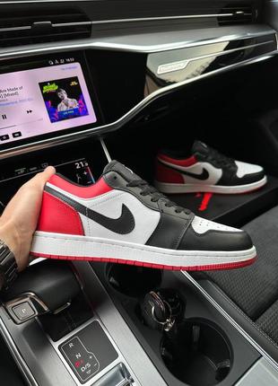 Nike air jordan 1 retro low black white red, чоловічі кросівки найк джордан 1 низькі, мужские кроссовки джордан найк демисезонные1 фото