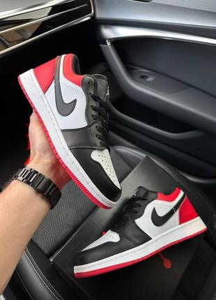 Nike air jordan 1 retro low black white red, чоловічі кросівки найк джордан 1 низькі, мужские кроссовки джордан найк демисезонные5 фото