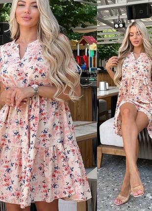 Сукня жіноча коротка міні квіткова літня легка на літо базова вільна блакитна чорна бежева біла зелена батал нарядна повсякденна