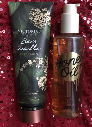 Набор оригинал victoria’s secret лосьон для тела bare vanilla маселка honey oil pink1 фото