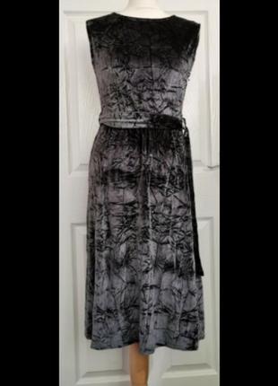 Платье миди серое бархатное велюровая пояс1 фото