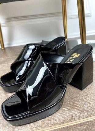Шлепанцы сабо босоножки на каблуках с квадратным носком черные3 фото