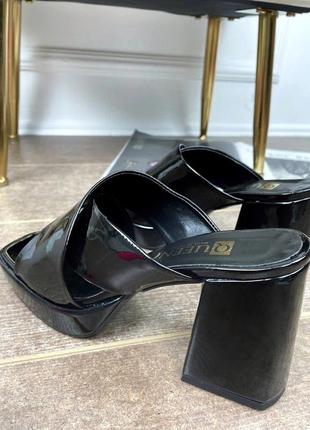Шлепанцы сабо босоножки на каблуках с квадратным носком черные4 фото