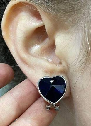Класичні сережки гвоздики "сердечки фіолетовий аметист у сріблі" - стильний подарунок дівчині3 фото