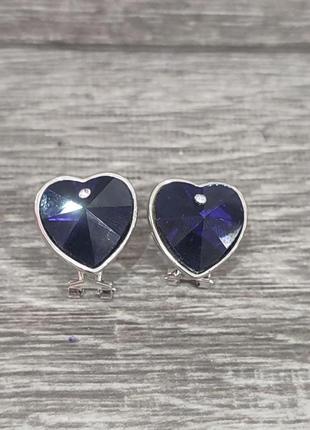 Класичні сережки гвоздики "сердечки фіолетовий аметист у сріблі" - стильний подарунок дівчині7 фото