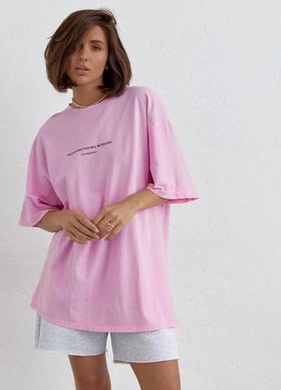 Удлиненная футболка оверсайз в технике тай-дай розовый7 фото