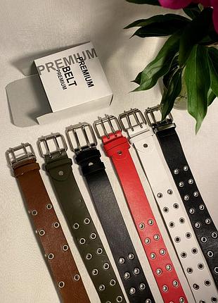 Ремень с люверсом женский 4см эко кожа, ремень из эко кожи, ремень на две дырки, ремень с металлическими дирочками 9