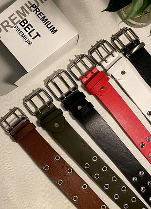 Ремень с люверсом женский 4см эко кожа, ремень из эко кожи, ремень на две дырки, ремень с металлическими дирочками 10