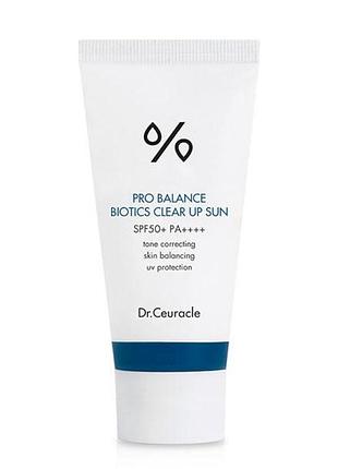 Сонцезахисний освітлювальний крем із пробіотиками dr.ceuracle pro balance biotics clear up sun spf50+pa++++ 50 мл