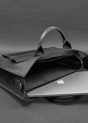 Кожаная сумка для ноутбука и документов универсальная черная crazy horse2 фото