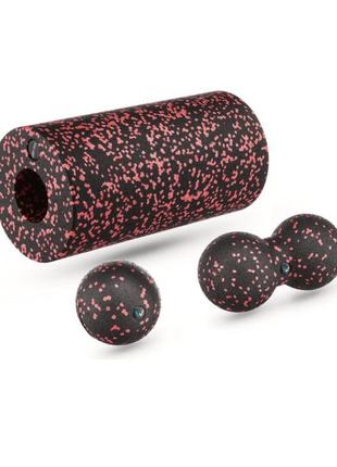 Набор gymtek массажеров для йоги и фитнеса ерр черно-красный, набор валик для массажа спины + мячик + дуоболл2 фото