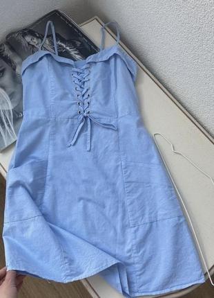 Коттоновое голубое платье amisu💙с красивой завязкой на груди, которая регулируется🌿1 фото