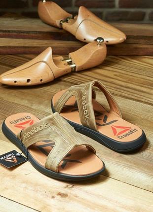 Шлепанцы reebok, кожаные шлепки, чоловічі шкіряні шльопанці4 фото