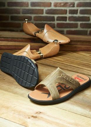 Шлепанцы reebok, кожаные шлепки, чоловічі шкіряні шльопанці3 фото