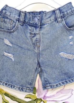 Крутые модные джинсовые шорты светлые со рванкой next некст для девочки 3-4 года рост 1042 фото