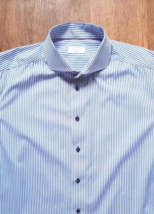 Рубашка eaton английская белая и синяя полоска под запонки и пуговицы, размер 18" 46 см xxl xl