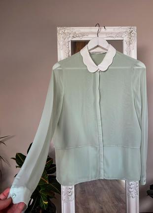 Мятная шифоновая рубашка с воротничком стильным блузкой мятная zara1 фото