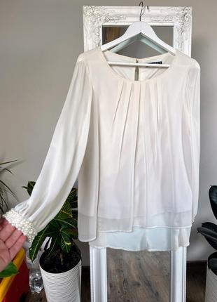 Элегантная блуза с жемчугом красивая шифоновая блуза свободного кроя zara стили1 фото
