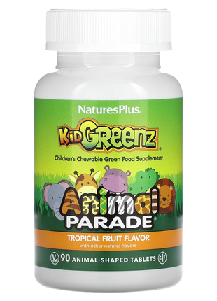 Nature's plus, source of life, animal parade, kid greenz, вкус натуральных тропических фруктов, 90 ж