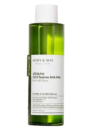 Тонер с чайным деревом и кислотами mary&may vegan cica tea tree aha pha toner