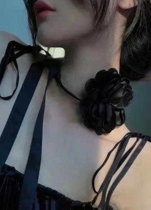 Роза на шею расчка на шею аксессуар пояс чокер браслет роза цветок на шею на талию черная