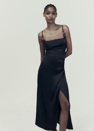 Длинное черное платье с разрезом от zara размеры: xs, s, m5 фото