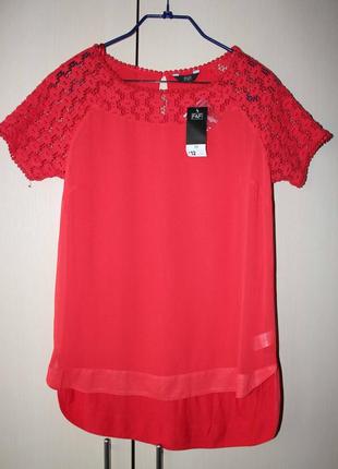 Блуза коралловая с кружевными вставками новая f&f