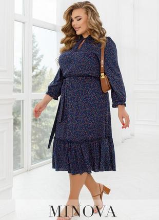 Коттоновое легкое платье серо-голубое на лето, больших размеров от 48 до 563 фото