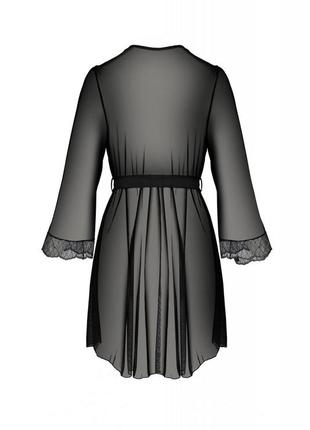 Пеньюар passion amberly peignoir 4xl/5xl black, ажурные декольте и манжеты, широкие рукава4 фото