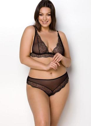 Комплект белья passion amberly set 4xl/5xl black, лиф, трусики бразилиана, люрексовая нить