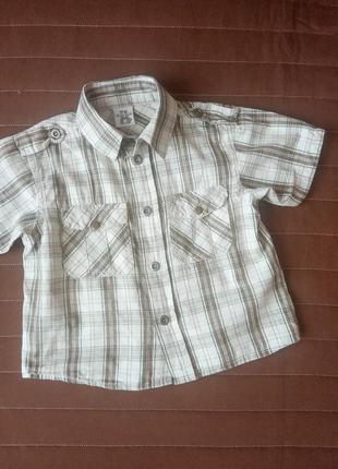 Детская летняя рубашка в клетку на мальчика klitzeklein 80/86 см короткий рукав 9-12-18 мес 1 год лето