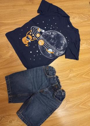 Комплект две футболки и джинсовые шорты на 4-5лет1 фото