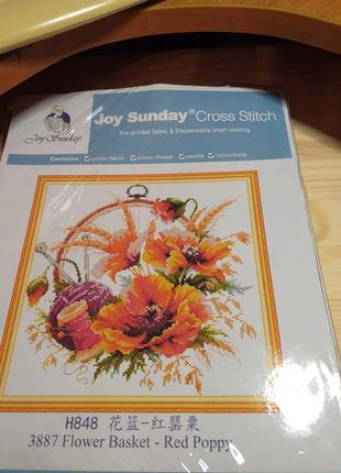 Набір для вишивки хрестиком  з нанесеним малюнком joy sunday маки2 фото
