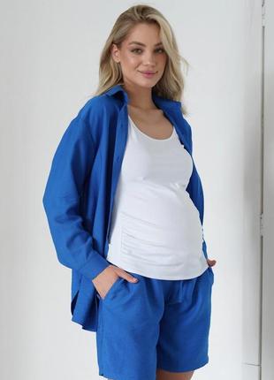 Костюм с шортиками для беременных и кормящих синий хлопковый из легкой и нежной ткани, 6000711-с3 фото