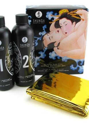 Гель для nuru массажа shunga oriental body-to-body - exotic fruits (2 x 225 мл) плюс простыня