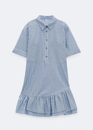 Zara бавовняна сукня-сорочка з воланами