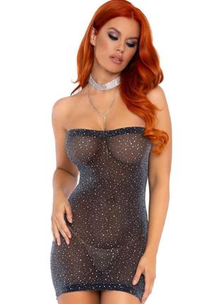 Leg avenue shimmer sheer rhinestone tube dress os black/silver2 фото