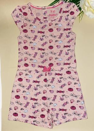 Ромпер коттоновый нежно розового цвета с принтом/на размер: 110-116