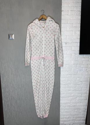 Плюшевое кигуруми цельная пижама с утепленным капюшоном в принт звездочки eamara, xs1 фото