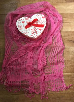 Шикарный легкий прозрачный шарф. розовый шарф. нарядный шарф.