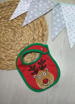 Крутий об'ємний нагрудник слюнявчик новорічний з оленем