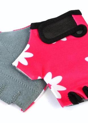 Вело рукавички дитячі ergo, рожевий, з квітами (rec075) — 5