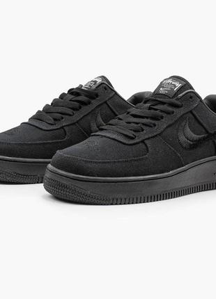 Чоловічі кросівки nike force 1 low stussy black(конопляна тканина у чорному кольорі)(42)