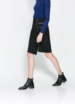 Плотная чёрная юбка zara с молниями