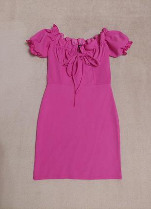 Рожеве платття фуксі сукня з фонариками та призборкою в стилі prettylittlething zara shein